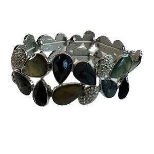 Stretch Bracelet Rhinestone Faceted Bead Silver Tone Boho Costume Jewelry